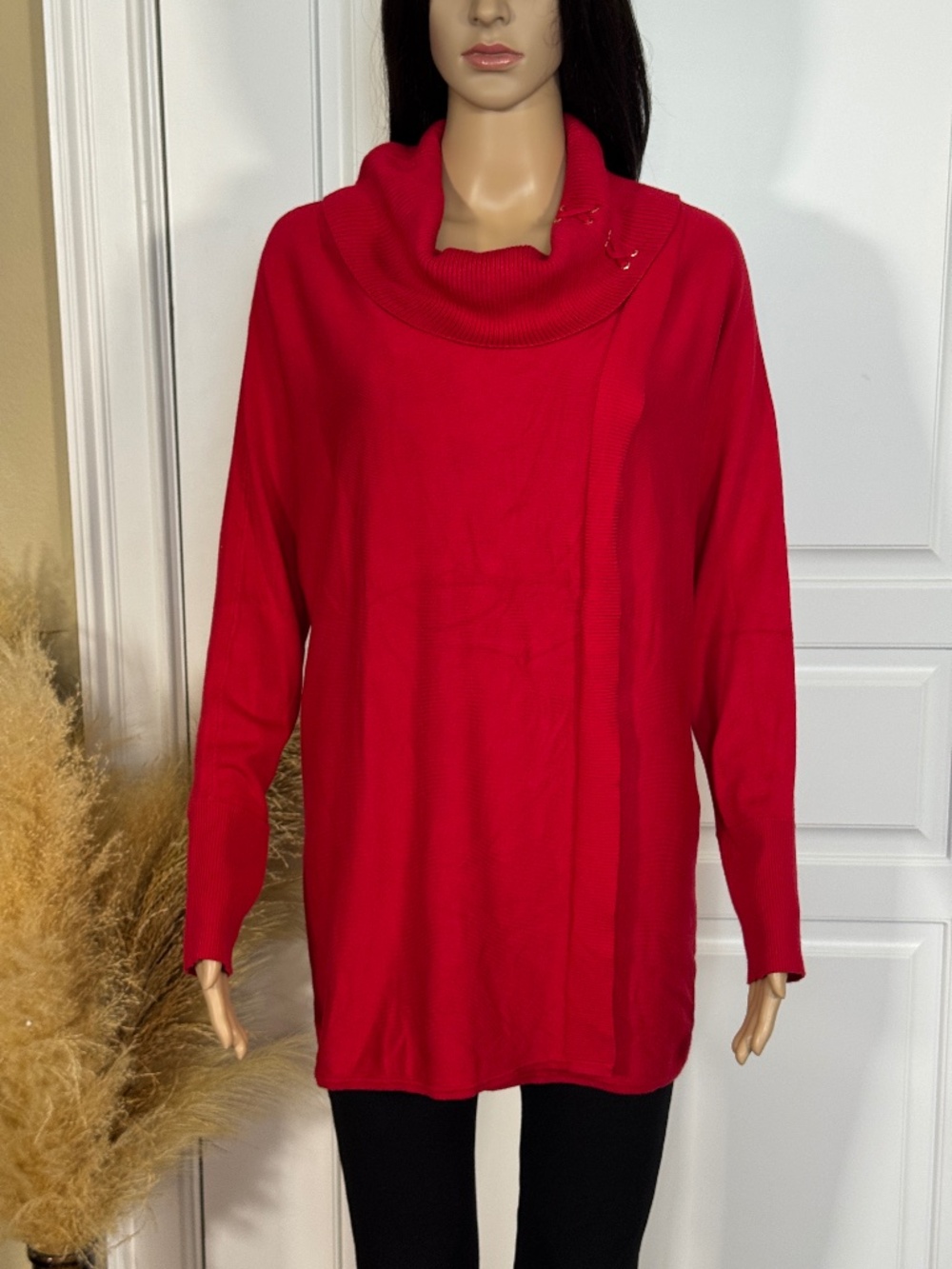 JM COLLECTION LONG SLEEVE SURPLICE RED SWEATER SIZE XL